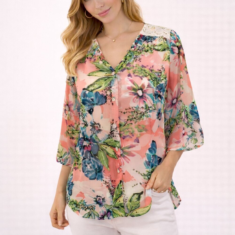 Anthropologie Fig & Flower Floral Lace Boho Blouse S